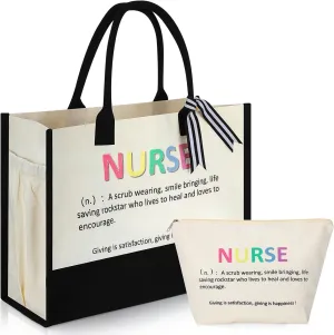 2 Pcs Nurse Bag Nurse Gifts Nurse Tote Bag Canvas Nursing Bags for Nurses Week Gifts Women Appreciation Inspirational Gifts Work Shopping Accessories Supplies