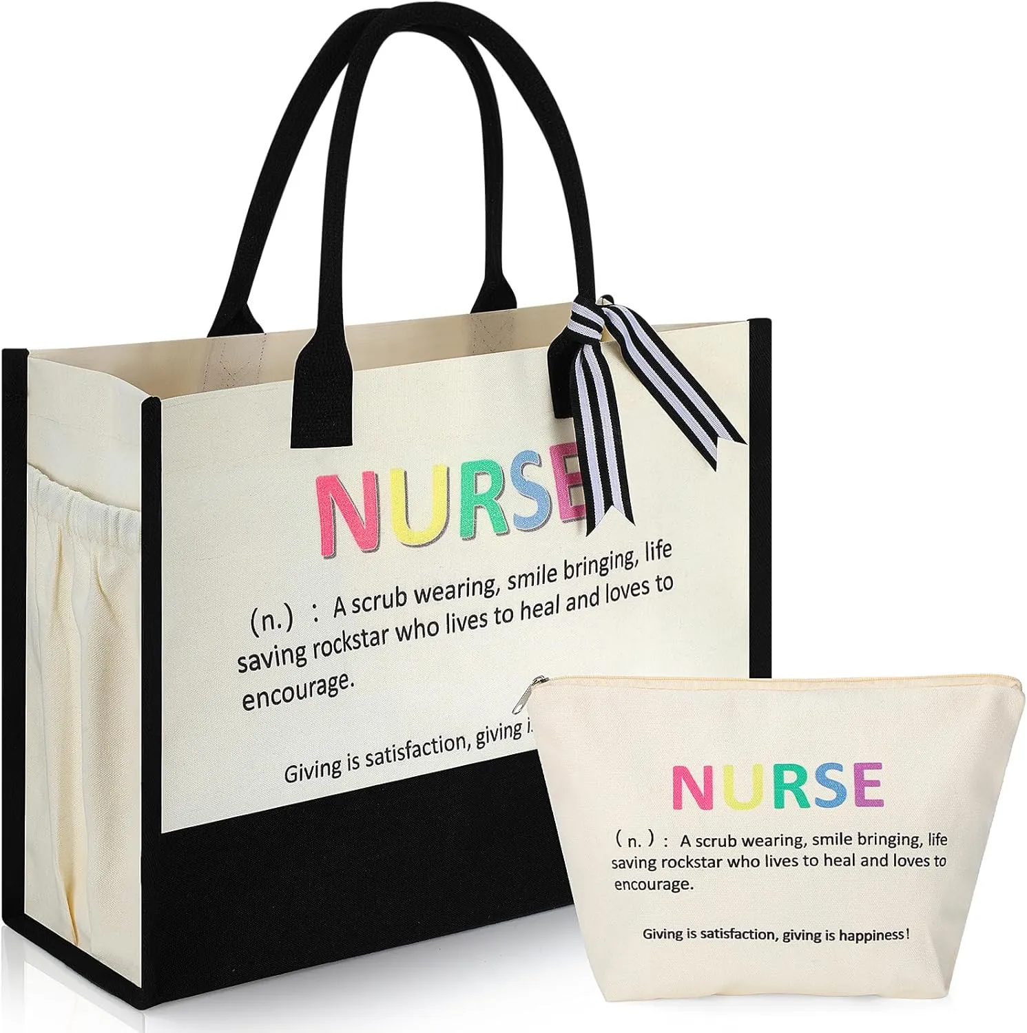 2 Pcs Nurse Bag Nurse Gifts Nurse Tote Bag Canvas Nursing Bags for Nurses Week Gifts Women Appreciation Inspirational Gifts Work Shopping Accessories Supplies