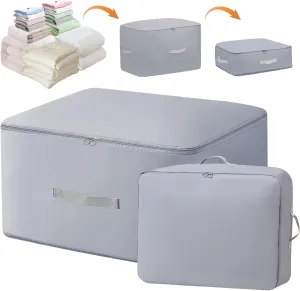 2 PCS Ultra Space Saving Self Compression Organizer, Comforter Storage Bag, Heavy Duty Moving Bags, Storage Tote for Space Saving, Moving Organizer Bags for Comforters, Clothes, Blankets (Gray)