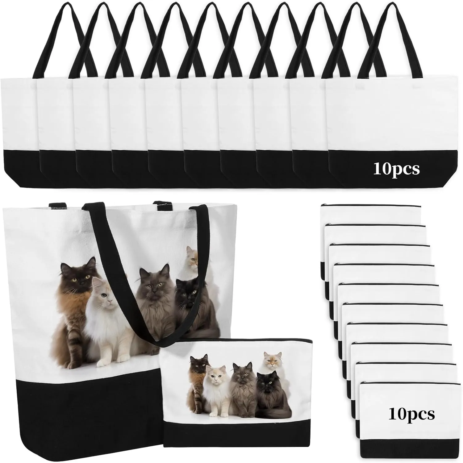 20 PCS Canvas Bag, Makeup Bag Set, Sublimation Blank Canvas Tote Bag and Makeup Pouch, Reusable Grocery Bag with Handles, White Canvas Bag Cosmetic Bag for DIY Painting Heat Transfer Embroidery