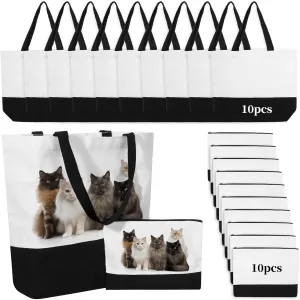 20 PCS Canvas Bag, Makeup Bag Set, Sublimation Blank Canvas Tote Bag and Makeup Pouch, Reusable Grocery Bag with Handles, White Canvas Bag Cosmetic Bag for DIY Painting Heat Transfer Embroidery