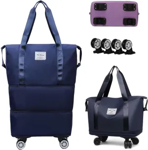 2025 New Large Capacity Travel Bag - Universal Wheel Removable, Kulken Travel Bag with Wheels,Portable Three-Layer Expandable Foldable Duffle Bags with (dark blue)