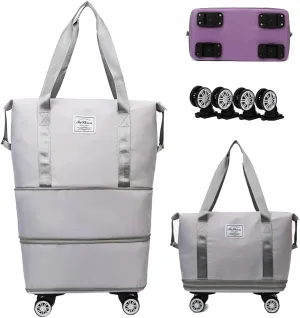 2025 New Large Capacity Travel Bag - Universal Wheel Removable, Kulken Travel Bag with Wheels,Portable Three-Layer Expandable Foldable Duffle Bags with (gery)