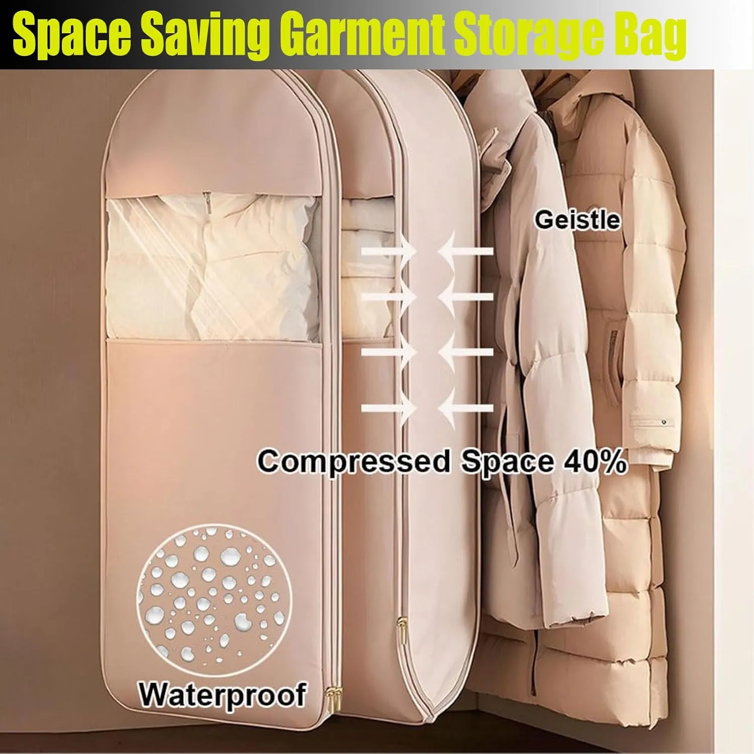 2025 Space Saving Hanging Garment Bag for Down Coat Dust Cover Clothes Storage Bags with Self Compression Zipper Thick Closet Organizer Storage Space Saver Bags
