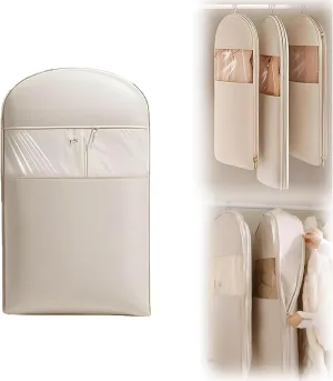 2025 Space Saving Hanging Garment Bag with Self Compression Zipper,Otherwise Garment Bag, Garment Bags for Travel,35/43/51in Garment Bags for Hanging Clothes, Coats, Jackets, Shirts (Beige, M)