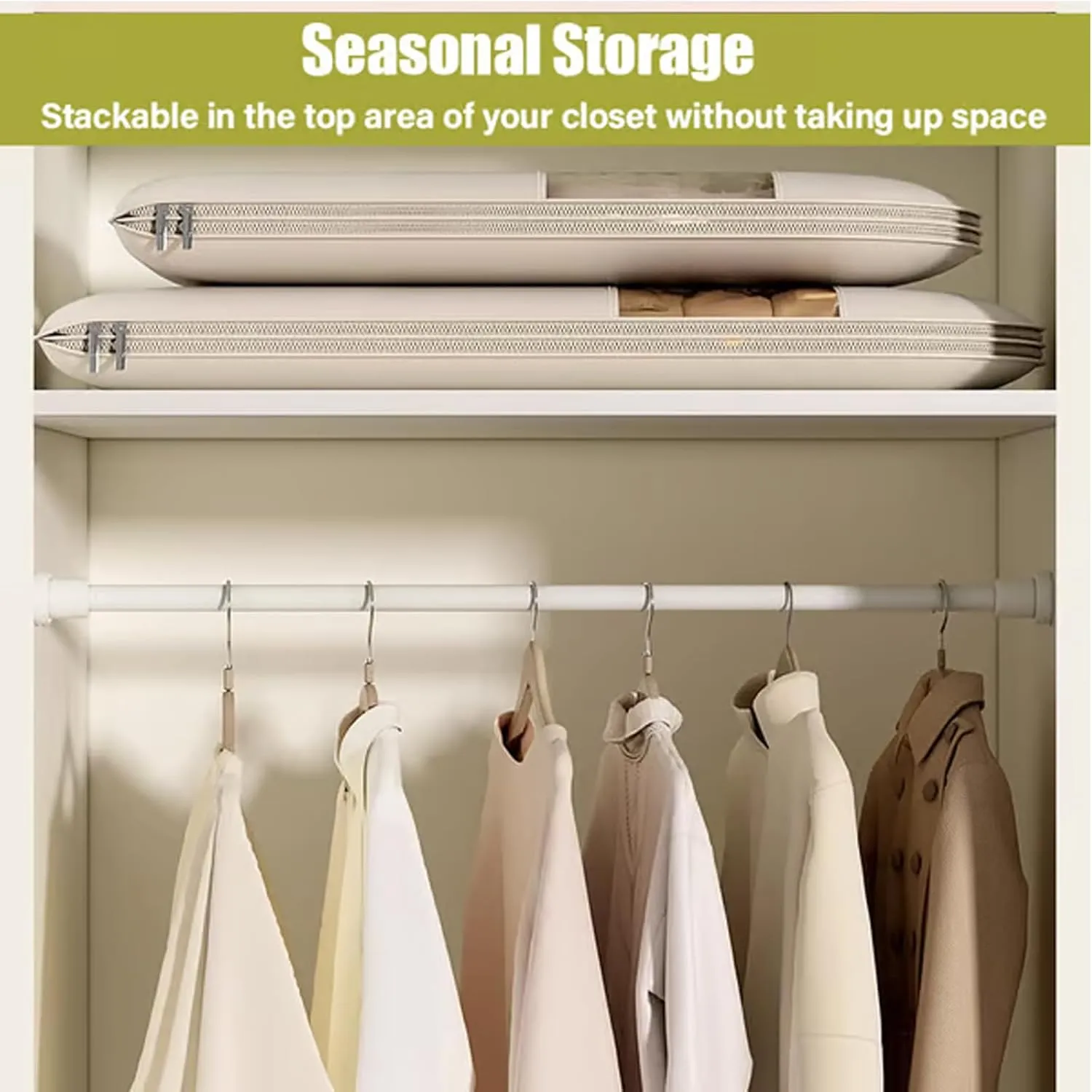 2025 Space Saving Hanging Garment Bag with Self Compression Zipper,Otherwise Garment Bag, Garment Bags for Travel,35/43/51in Garment Bags for Hanging Clothes, Coats, Jackets, Shirts (Beige, XL)