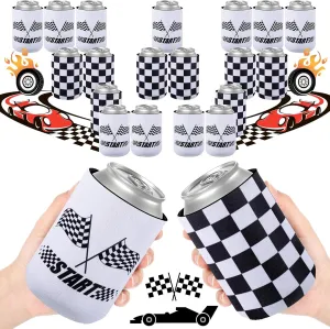 24 Count Race Car Birthday Party Supplies Race Car Can Cooler Sleeves 12oz Checkered Flag Beer Sleeves Racing Theme Drink Bottle Cover for Boys Car Themed Birthday Party Racing Party Favors