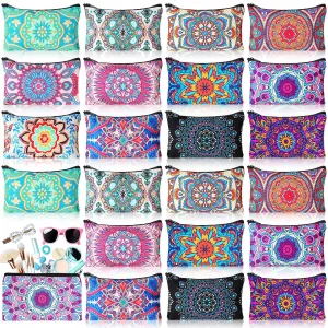 24 Pieces Makeup Bags Bulk Canvas Cosmetic Bags Purse Organizer Zipper Cosmetic Pouch Portable Travel Toiletry Pouch for Women Men Gifts, 7 x 4 Inch (Mandala)