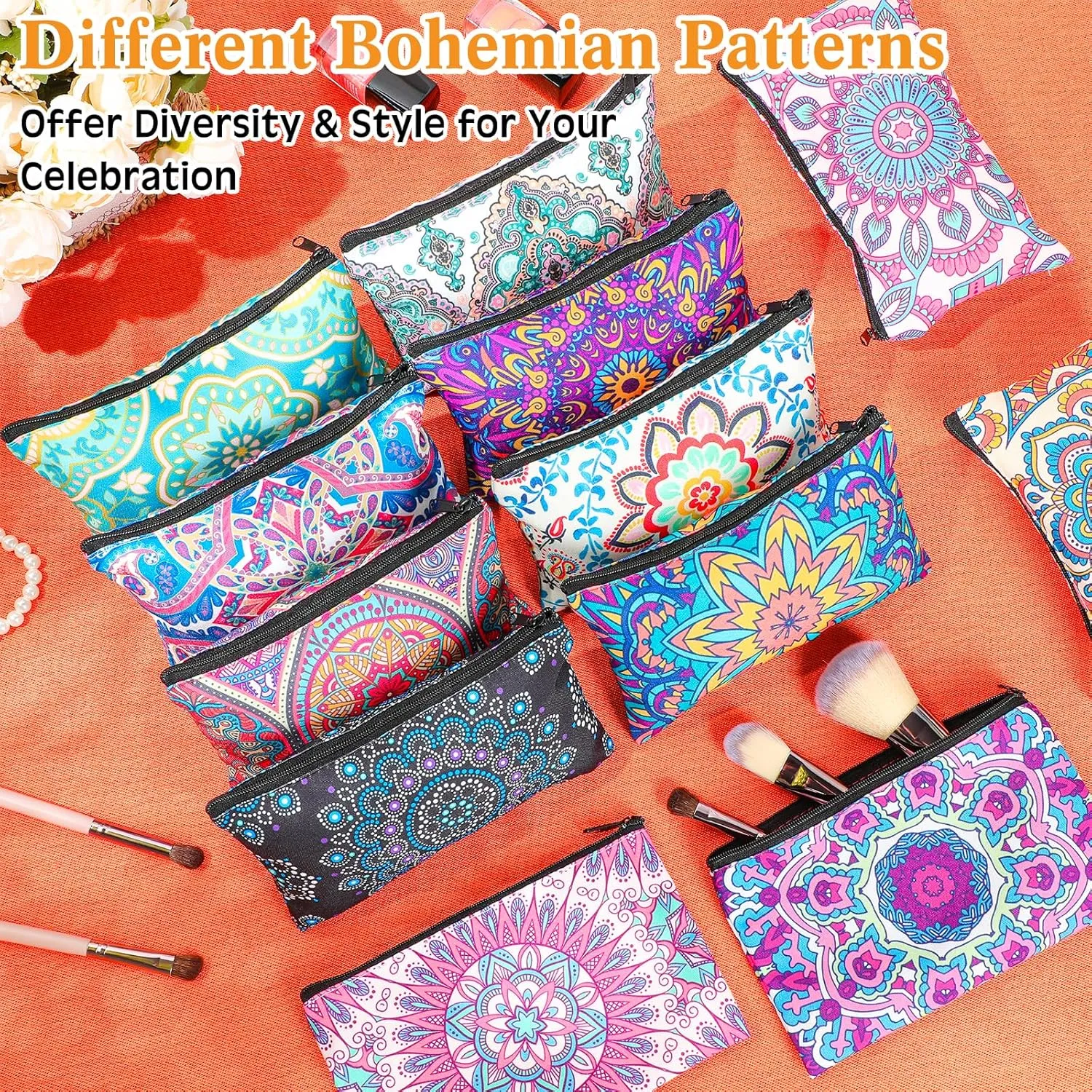 24 Pieces Makeup Bags Bulk Canvas Cosmetic Bags Purse Organizer Zipper Cosmetic Pouch Portable Travel Toiletry Pouch for Women Men Gifts, 7 x 4 Inch (Mandala)