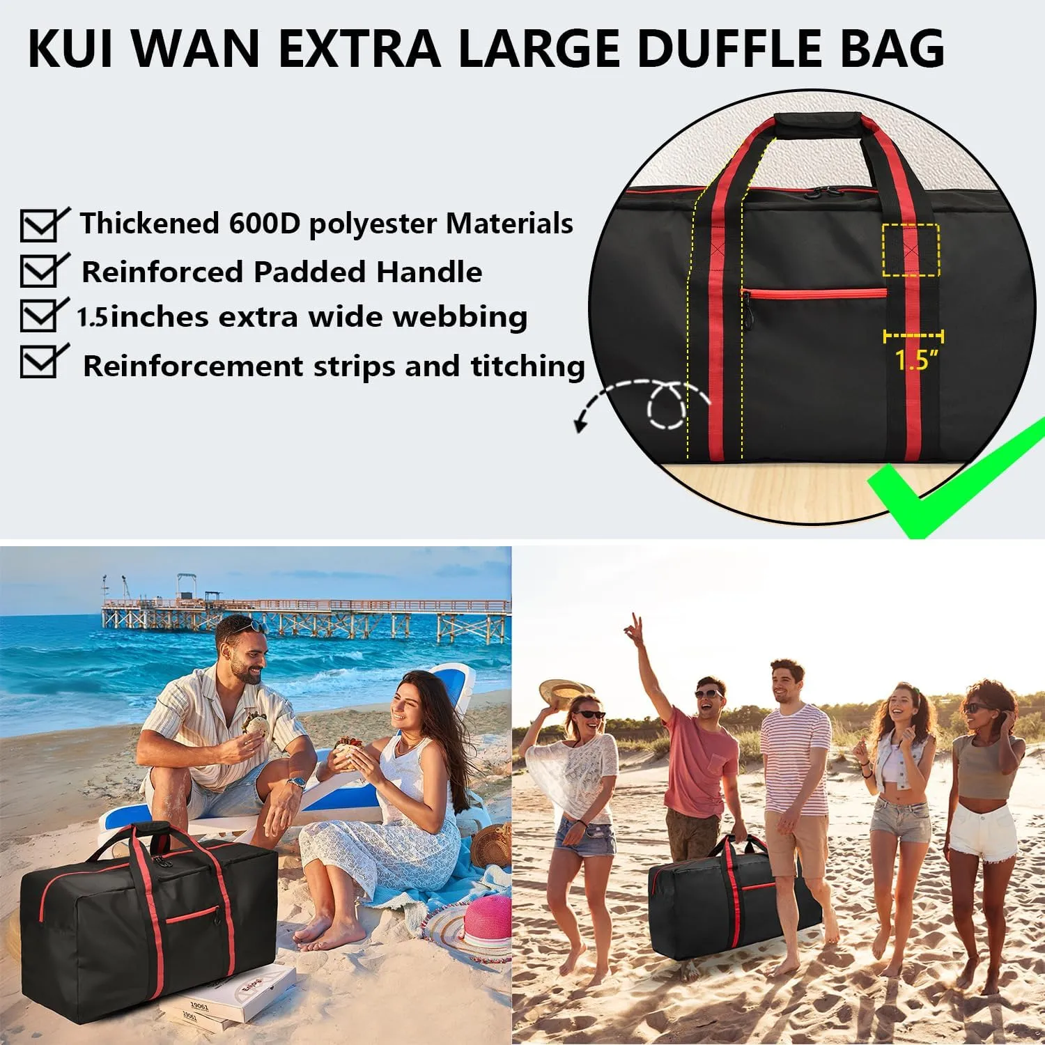 24.8 ” Travel Bag, Duffle Bag for Men Women, Large 60L Weekender Overnight Bag with Trolley Sleeve and Wet Pocket