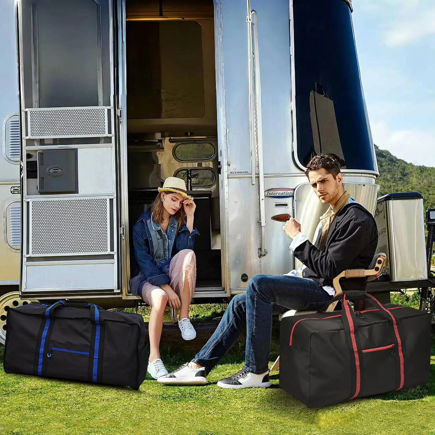 24.8 ” Travel Bag, Duffle Bag for Men Women, Large 60L Weekender Overnight Bag with Trolley Sleeve and Wet Pocket