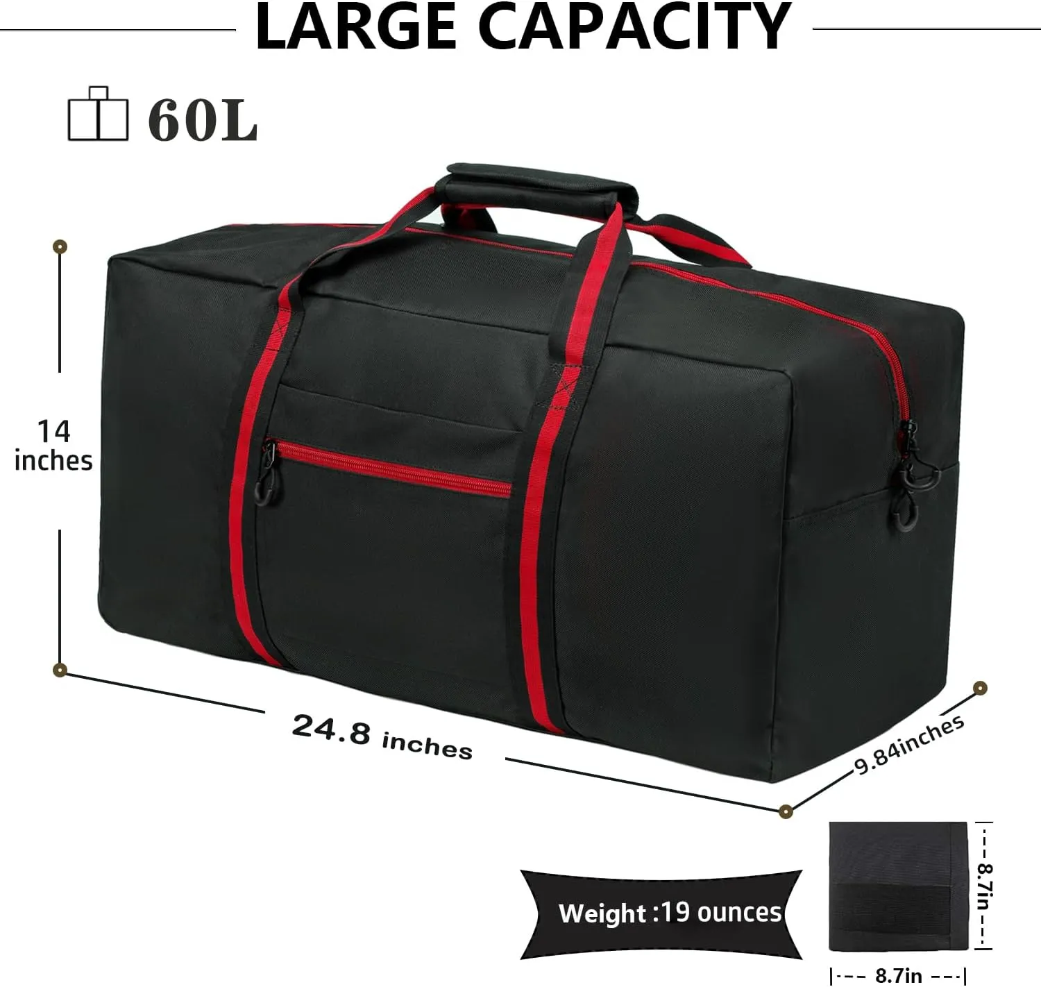24.8 ” Travel Bag, Duffle Bag for Men Women, Large 60L Weekender Overnight Bag with Trolley Sleeve and Wet Pocket
