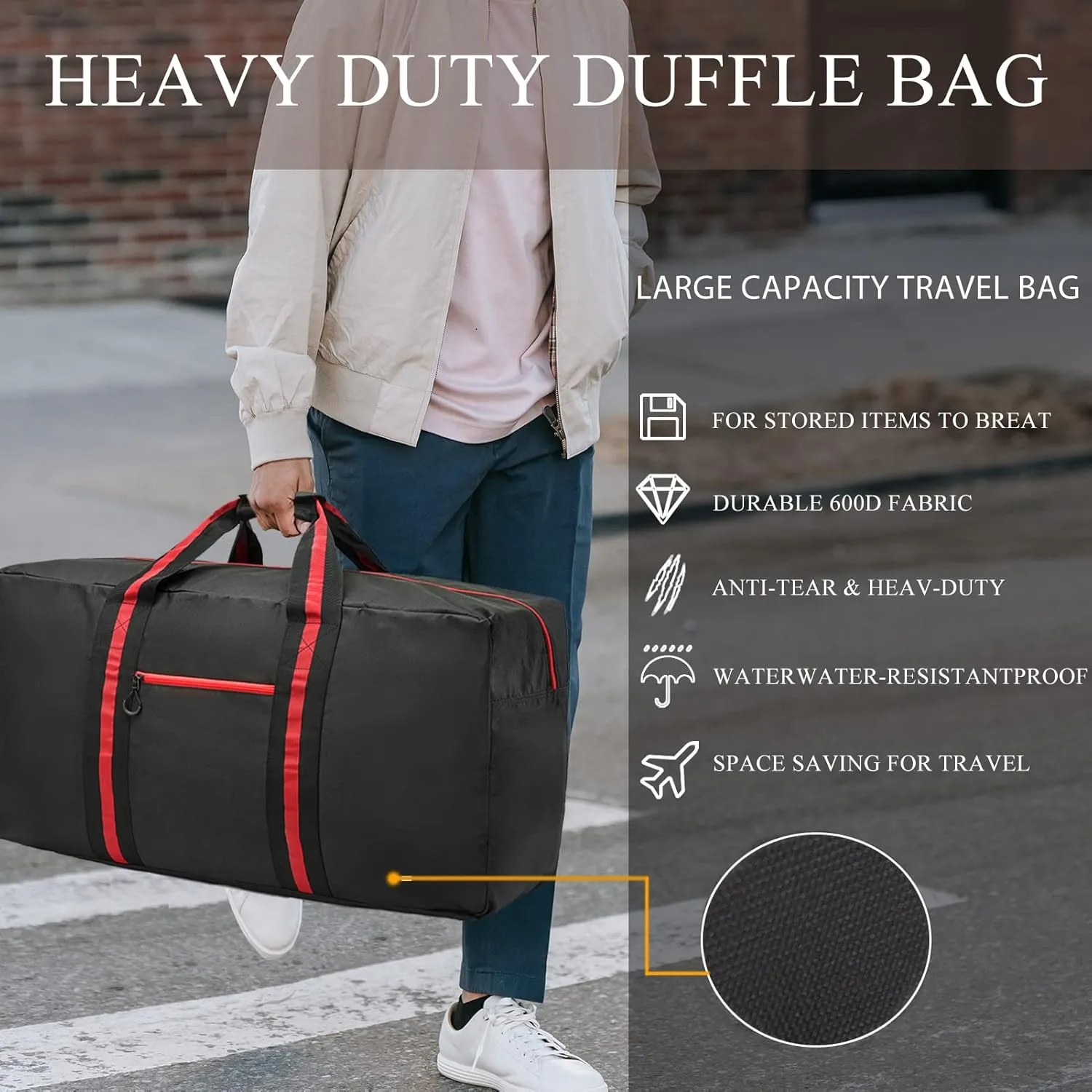 24.8 ” Travel Bag, Duffle Bag for Men Women, Large 60L Weekender Overnight Bag with Trolley Sleeve and Wet Pocket