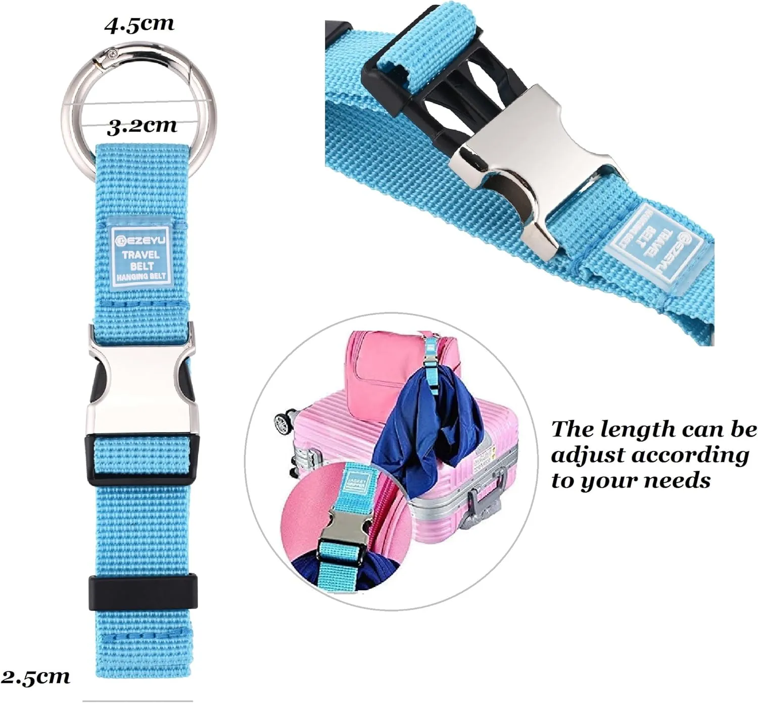 2PCS Add a Bag Luggage Strap Jacket Gripper,Heavy Duty Luggage Straps Carry-on Baggage Suitcase Straps Belts Travel Accessories (Black/Blue)