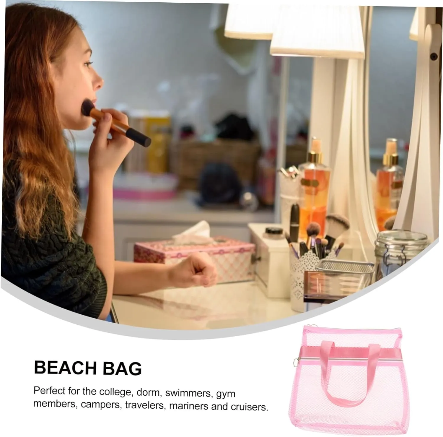 2pcs Travel Toiletry Bag Travel Make up Bag Shower Portable Nylon Beach Bag Multiple Pockets, Pinkx2pcs, 29X26CMx2pcs