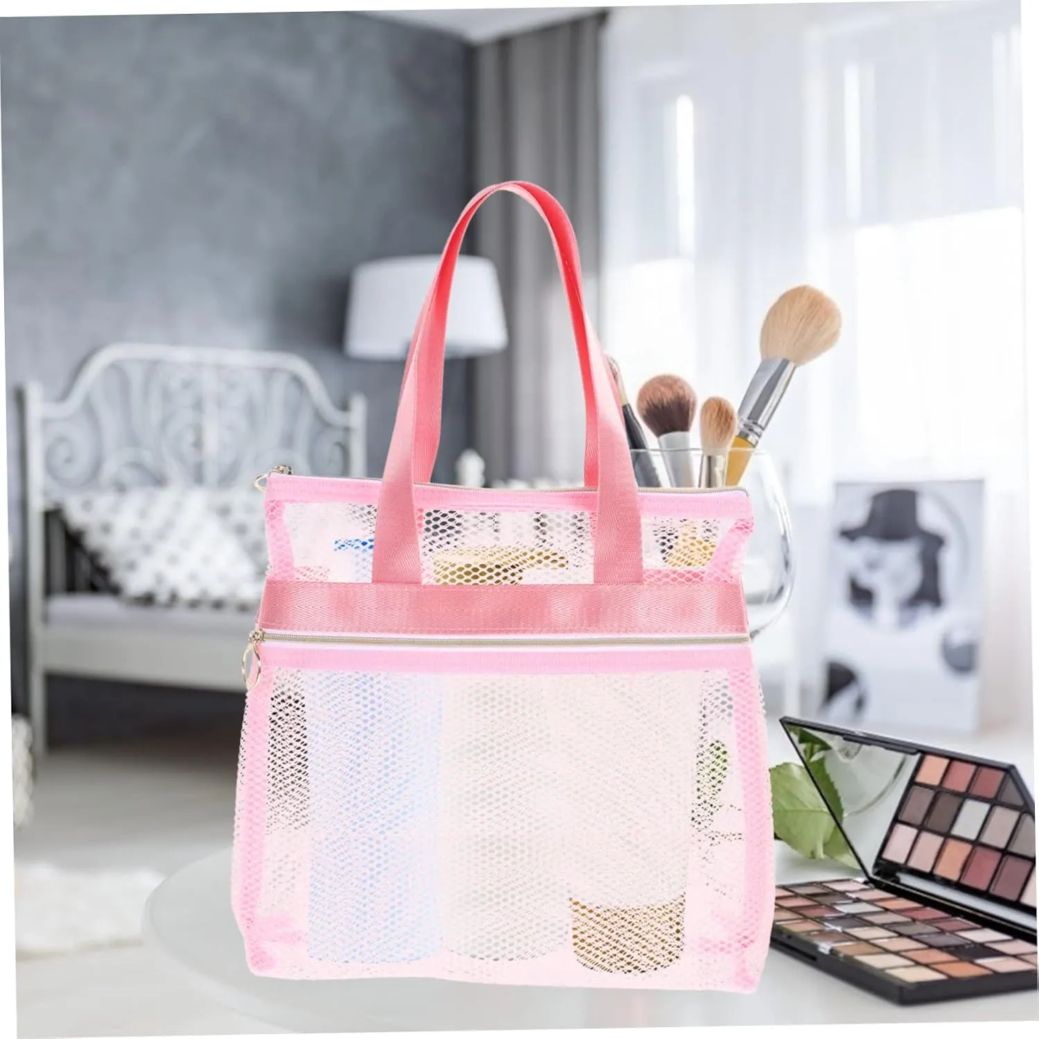 2pcs Travel Toiletry Bag Travel Make up Bag Shower Portable Nylon Beach Bag Multiple Pockets, Pinkx2pcs, 29X26CMx2pcs