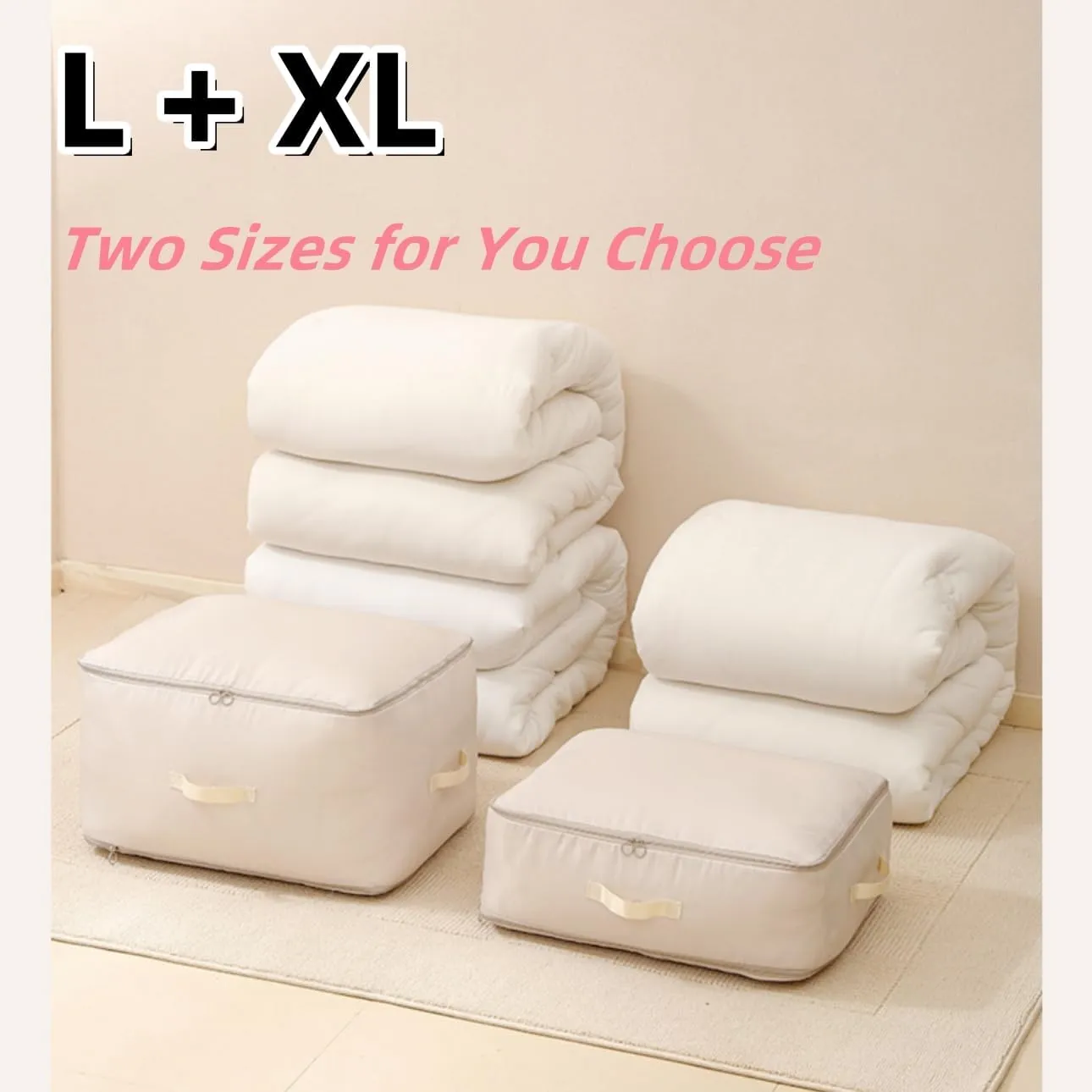 2Pcs Ultra Space Saving Self Compression Organizer, 2025 Upgrade Saver Quilt Storage Bag, Moving Organizer Bags for Comforters, Clothes, Blankets - Pink