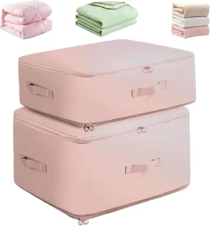 2Pcs Ultra Space Saving Self Compression Organizer, 2025 Upgrade Saver Quilt Storage Bag, Moving Organizer Bags for Comforters, Clothes, Blankets - Pink