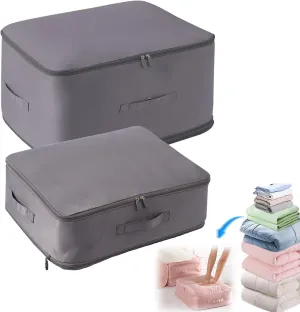 2PCS Ultra Space Saving Self Compression Organizer, Compression Storage Bags for Clothes, Quilt/sweater/blanket storage bags, Duvet Storage bag with Zipper Large Capacity Organizer Bag (L & X-L Set)