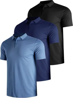 3 Pack Polo Shirts for Men Golf Performance Moisture Wicking Breathable Athletic Polyester Work Sport Polos