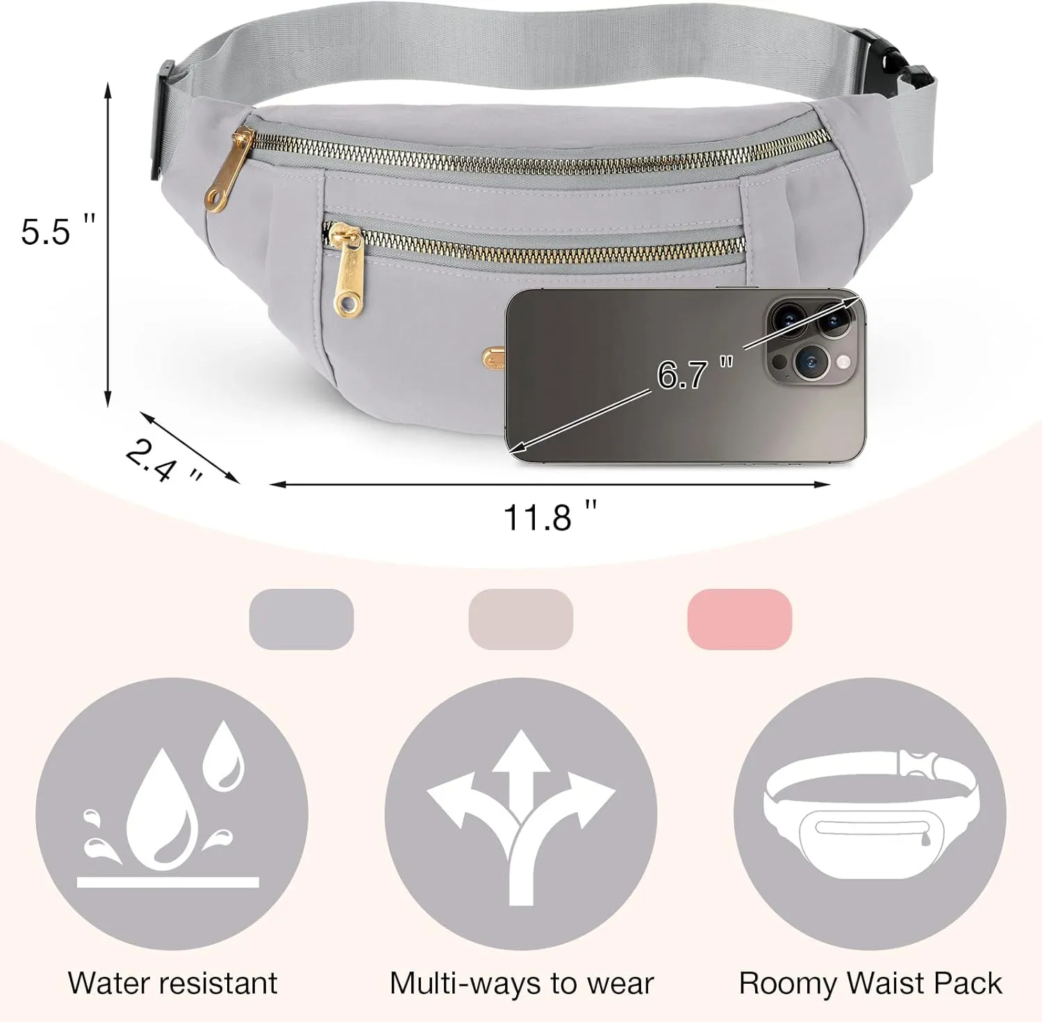 3 Pcs Waterproof Fanny Packs for Women and Men Waist Pack with Adjustable Strap Waist Pouch for Sports Running Exercise Walking Travel