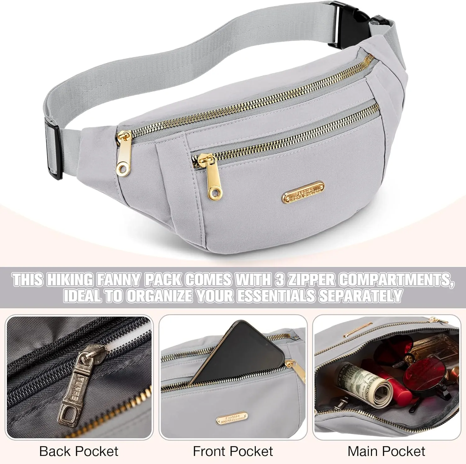 3 Pcs Waterproof Fanny Packs for Women and Men Waist Pack with Adjustable Strap Waist Pouch for Sports Running Exercise Walking Travel