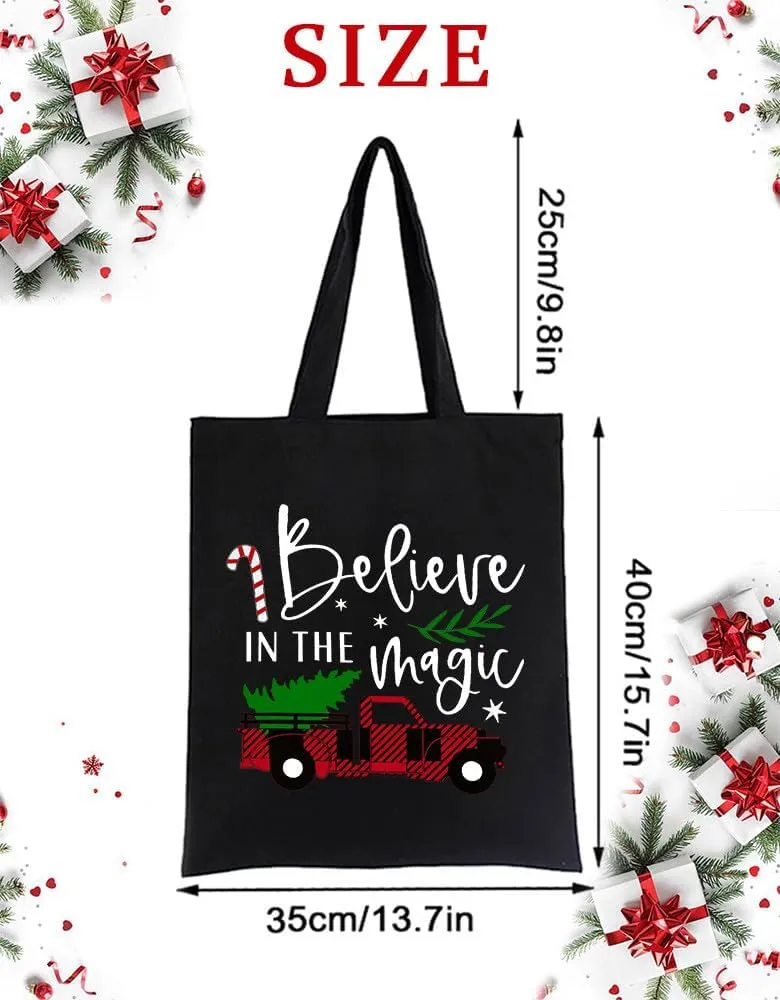 3 PCS Wish You A Merry Xmas Christsmas Canvas Tote Bag Grocery Reusable Canvas Handbags