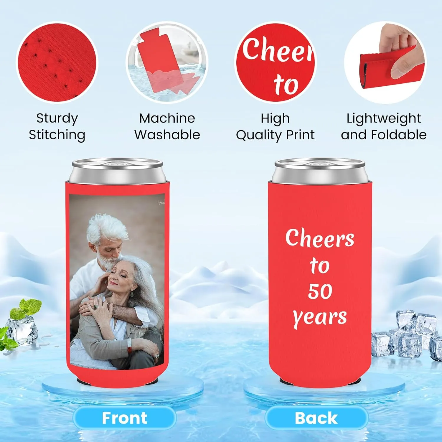 300pcs Custom Slim Can Cooler Sleeve 12oz Insulated Neoprene Drink Sleeve Holder Bulk Personalized Tall Skinny Can Coolers With Photo Logo Text for Weddings Birthday Parties Events
