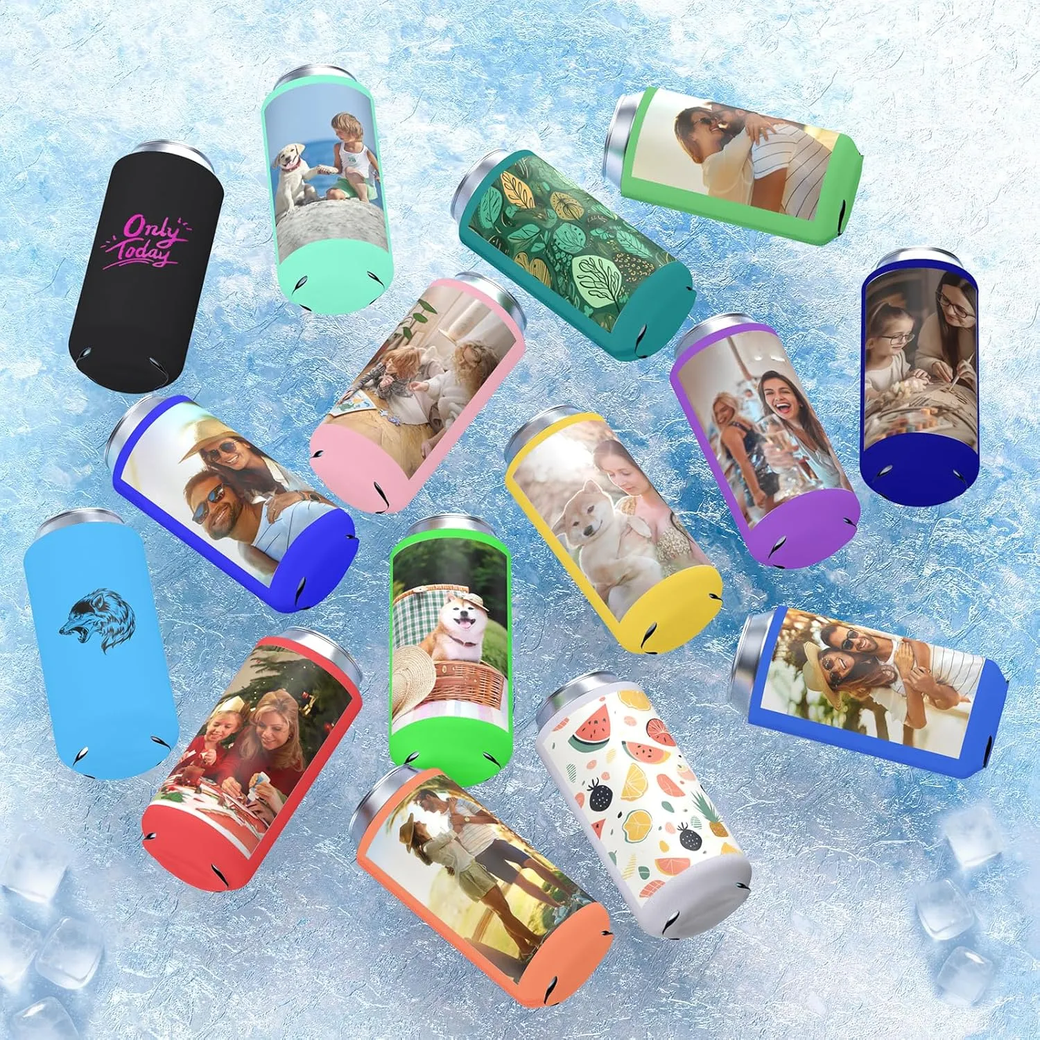 300pcs Custom Slim Can Cooler Sleeve 12oz Insulated Neoprene Drink Sleeve Holder Bulk Personalized Tall Skinny Can Coolers With Photo Logo Text for Weddings Birthday Parties Events