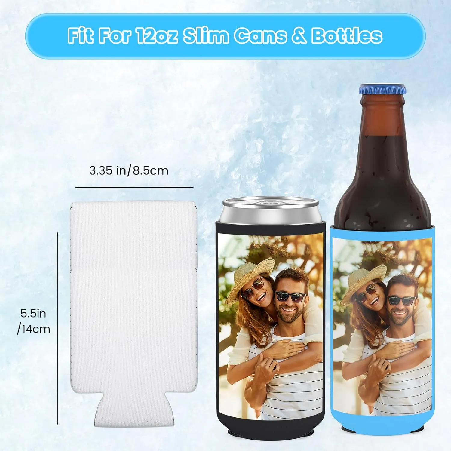 300pcs Custom Slim Can Cooler Sleeve 12oz Insulated Neoprene Drink Sleeve Holder Bulk Personalized Tall Skinny Can Coolers With Photo Logo Text for Weddings Birthday Parties Events