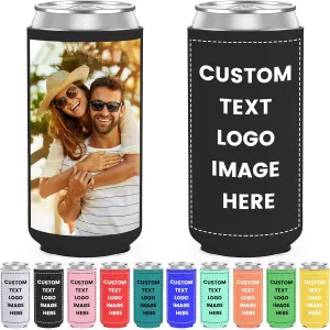 300pcs Custom Slim Can Cooler Sleeve 12oz Insulated Neoprene Drink Sleeve Holder Bulk Personalized Tall Skinny Can Coolers With Photo Logo Text for Weddings Birthday Parties Events