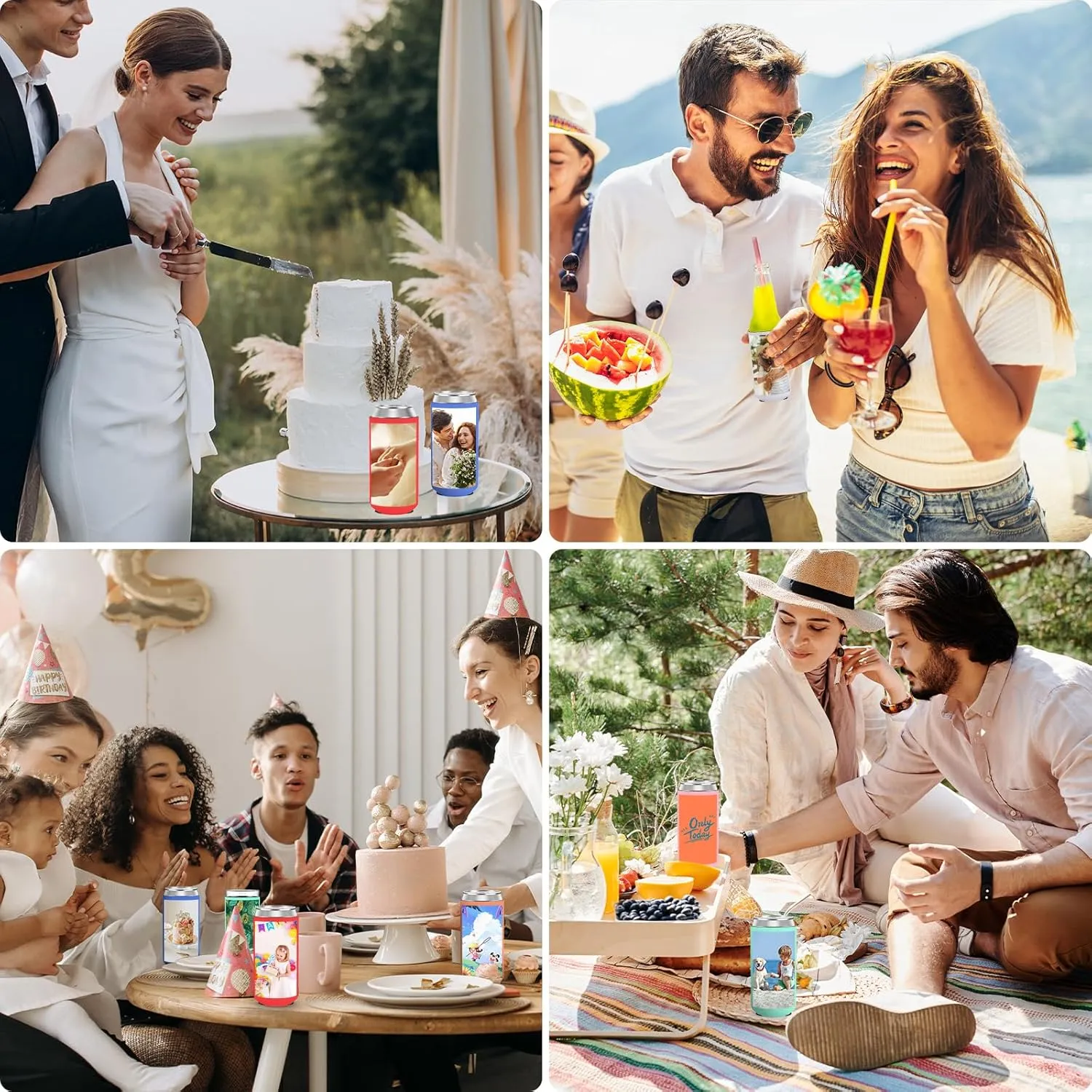 300pcs Custom Slim Can Cooler Sleeve 12oz Insulated Neoprene Drink Sleeve Holder Bulk Personalized Tall Skinny Can Coolers With Photo Logo Text for Weddings Birthday Parties Events