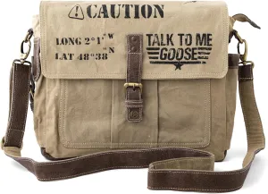 3B-Vintage Print Talk To me goose Upcycled Military Leather Canvas Shoulder Bag Laptop Messenger Bags Crossbody 2 Straps