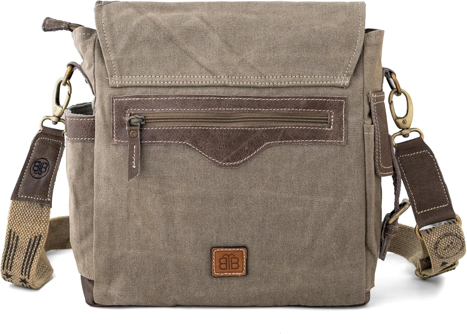 3B-Vintage Print Upcycled Military Leather Canvas Shoulder Bag Laptop Messenger Bags Medium Crossbody 2 Straps