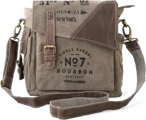 3B-Vintage Print Upcycled Military Leather Canvas Shoulder Bag Laptop Messenger Bags Medium Crossbody 2 Straps