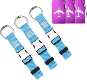 3PCS Heavy Duty Add a Bag Luggage Straps Jacket Gripper 3PCS Luggage Tag Suitcase TravelTags with Name ID Card,Carry-on Luggage Belt Baggage Suitcase Straps Belts Travel Accessories (Blue)