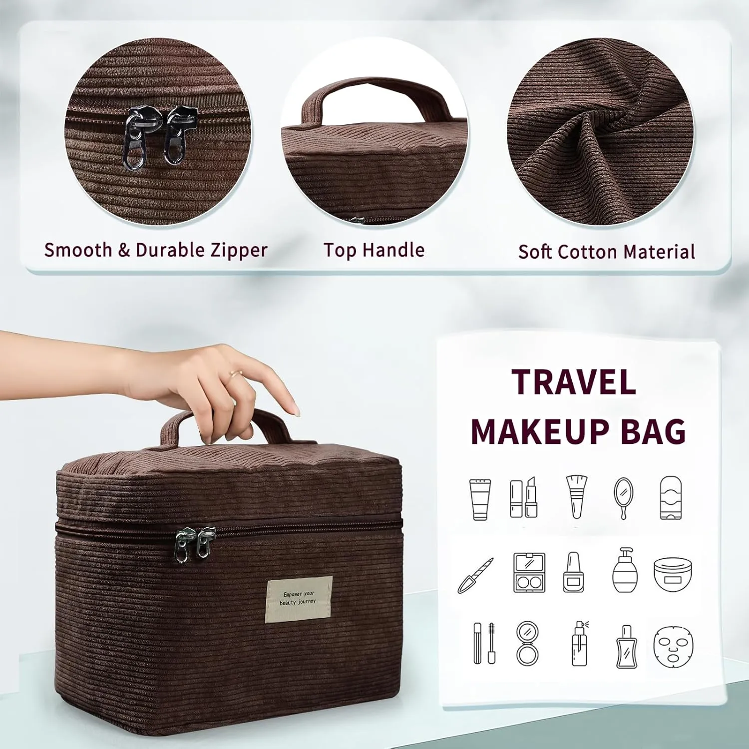 4 Pcs Makeup Bag for Women Corduroy Cosmetic Bag Aesthetic Cute Bags Multi Size Purse Pouch Travel Toiletry Bag Set Makeup Organizer with Zipper(Khaki)