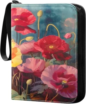 4 Pocket Card Binder with 50 Removable Sleeves Colorful Flowers Blossom Trading Card Binder Collector Card Album for 400 Game Sports Cards
