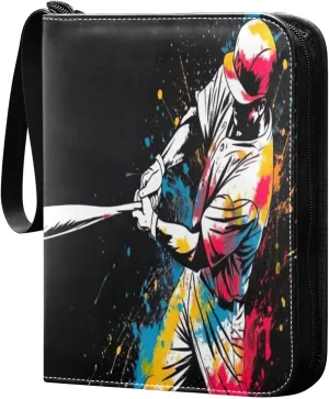 4 Pocket Card Binder with 50 Removable Sleeves Oil Painting Baseballer Trading Card Binder Collector Card Album for 400 Game Sports Cards