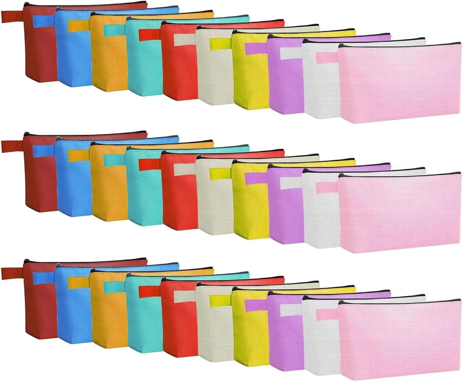 40 Pack Canvas Makeup Bags Bulk Travel Zipper Pouch Multi-Purpose Toiletry Organizer Bag Colored Carrying Case for Travel Women, 10 Colors (7.5 x 5 x 1.8 Inch)