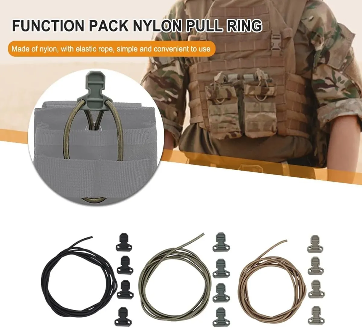 4pcs Magazine Bag Pull Tab Adjustable Shock Cord Retainer Magazine Pouch Portable Nylon Pull Tab Accessories for Mag Pouch Vest