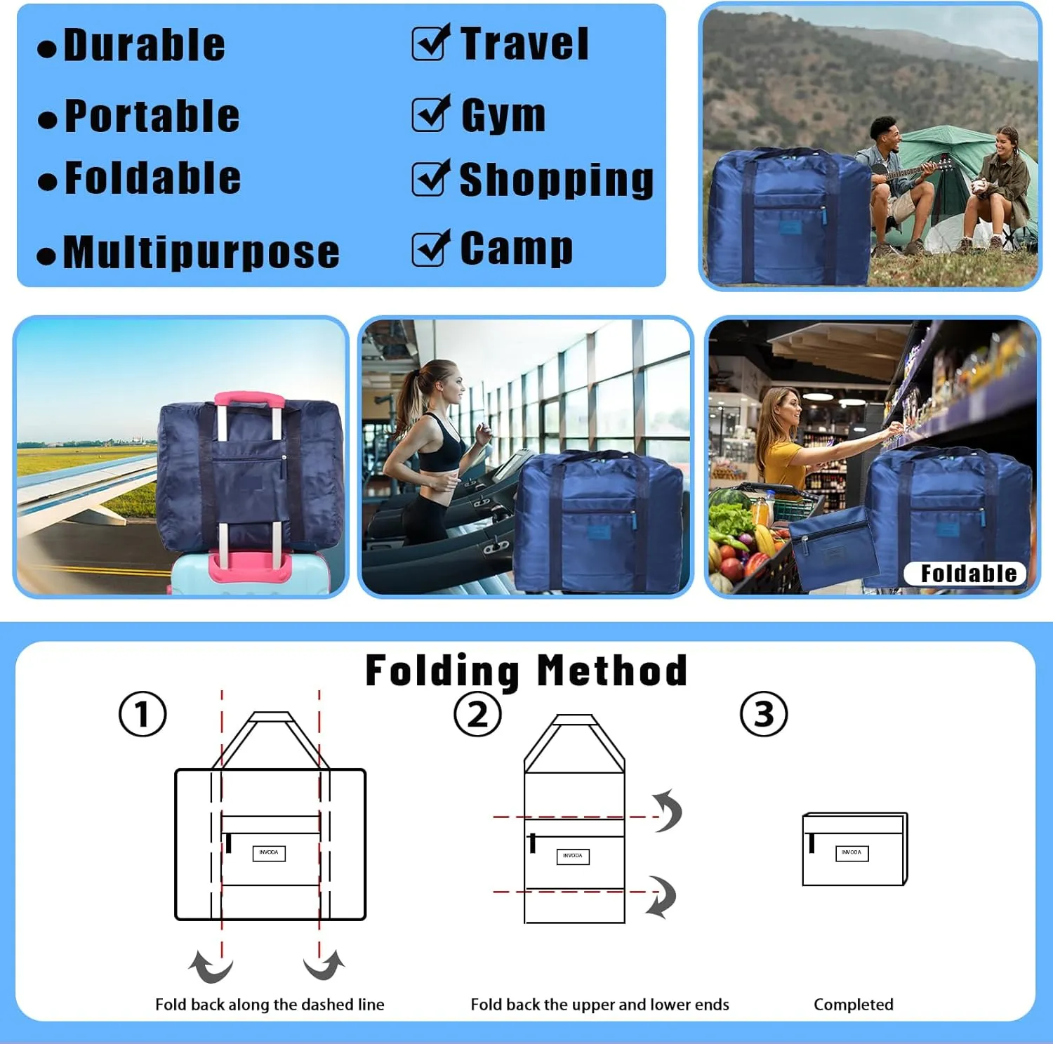 4PCS Travel Bag Foldable Luggage Bag for Spirit Airlines Tote Carry on Duffle Bag Sports Gym Water Resistant Personal Item Bag Weekender Overnight Bag (4 PCS)