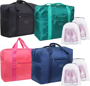 4PCS Travel Bag Foldable Luggage Bag for Spirit Airlines Tote Carry on Duffle Bag Sports Gym Water Resistant Personal Item Bag Weekender Overnight Bag (4 PCS)