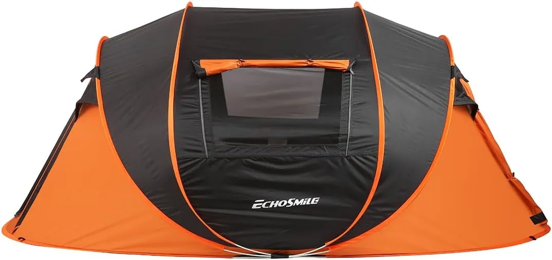 5-8 Person Black   Orange Pop-Up Camping Tent | Instant Cabin Tent | Easy Setup & Ventilation