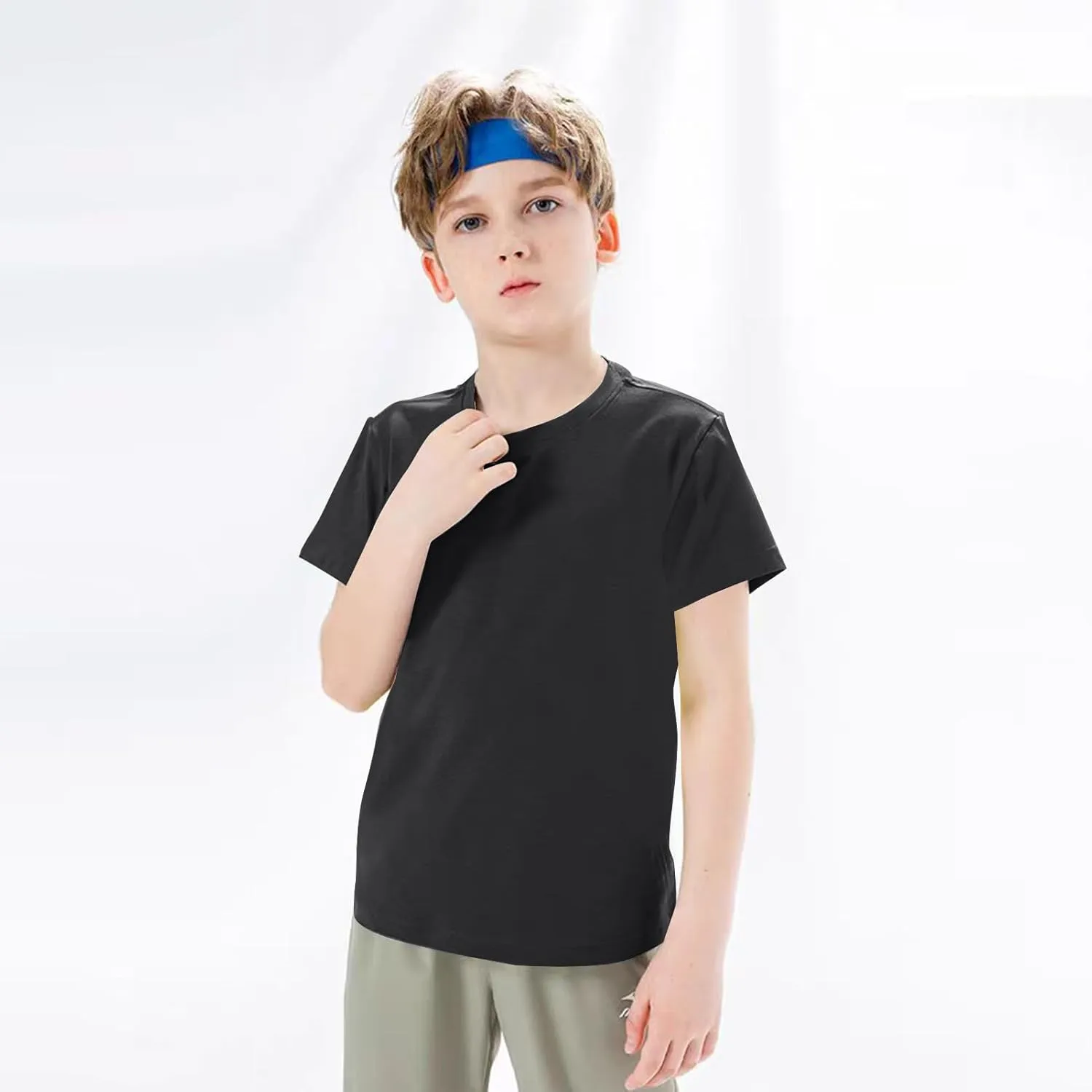 5 Pack Boys/Kids/Teens Quick Dry Shirts Mesh Moisture Wicking Active Athletic Performance T-Shirts(Age 4-18Y)