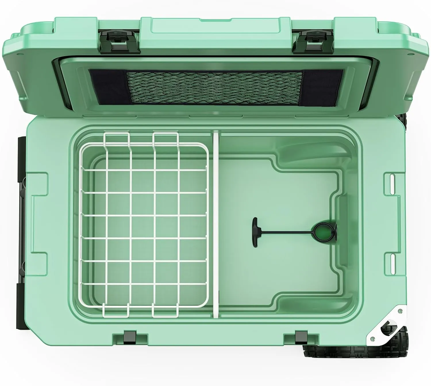 55 Quart Cooler with Wheels, Ice Chests Portable Camping Cooler Holds Ice up to 6 Days, Leak-Proof Outdoor Insulated Cooler with Handle, Cup Holders, Hard Cooler for Camping, Beach, Boat