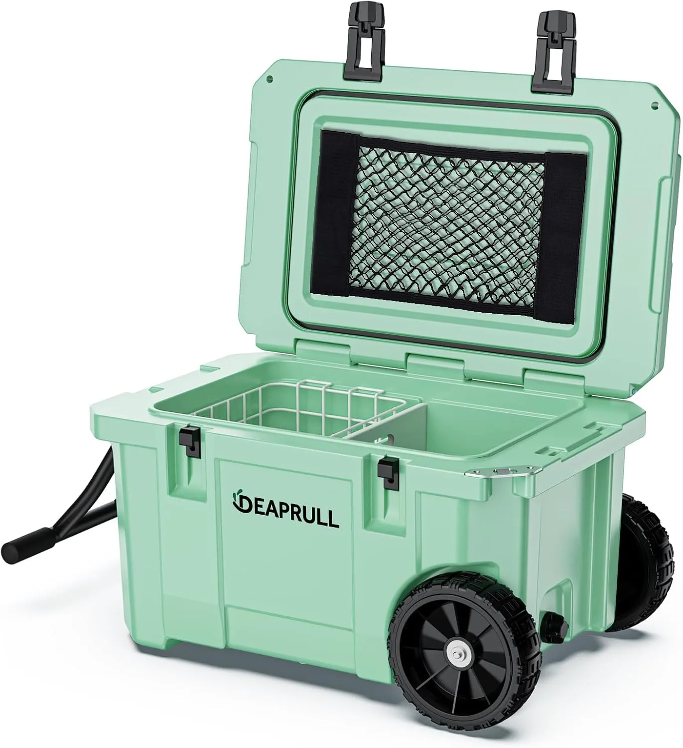 55 Quart Cooler with Wheels, Ice Chests Portable Camping Cooler Holds Ice up to 6 Days, Leak-Proof Outdoor Insulated Cooler with Handle, Cup Holders, Hard Cooler for Camping, Beach, Boat