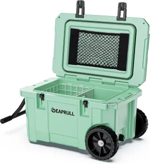 55 Quart Cooler with Wheels, Ice Chests Portable Camping Cooler Holds Ice up to 6 Days, Leak-Proof Outdoor Insulated Cooler with Handle, Cup Holders, Hard Cooler for Camping, Beach, Boat