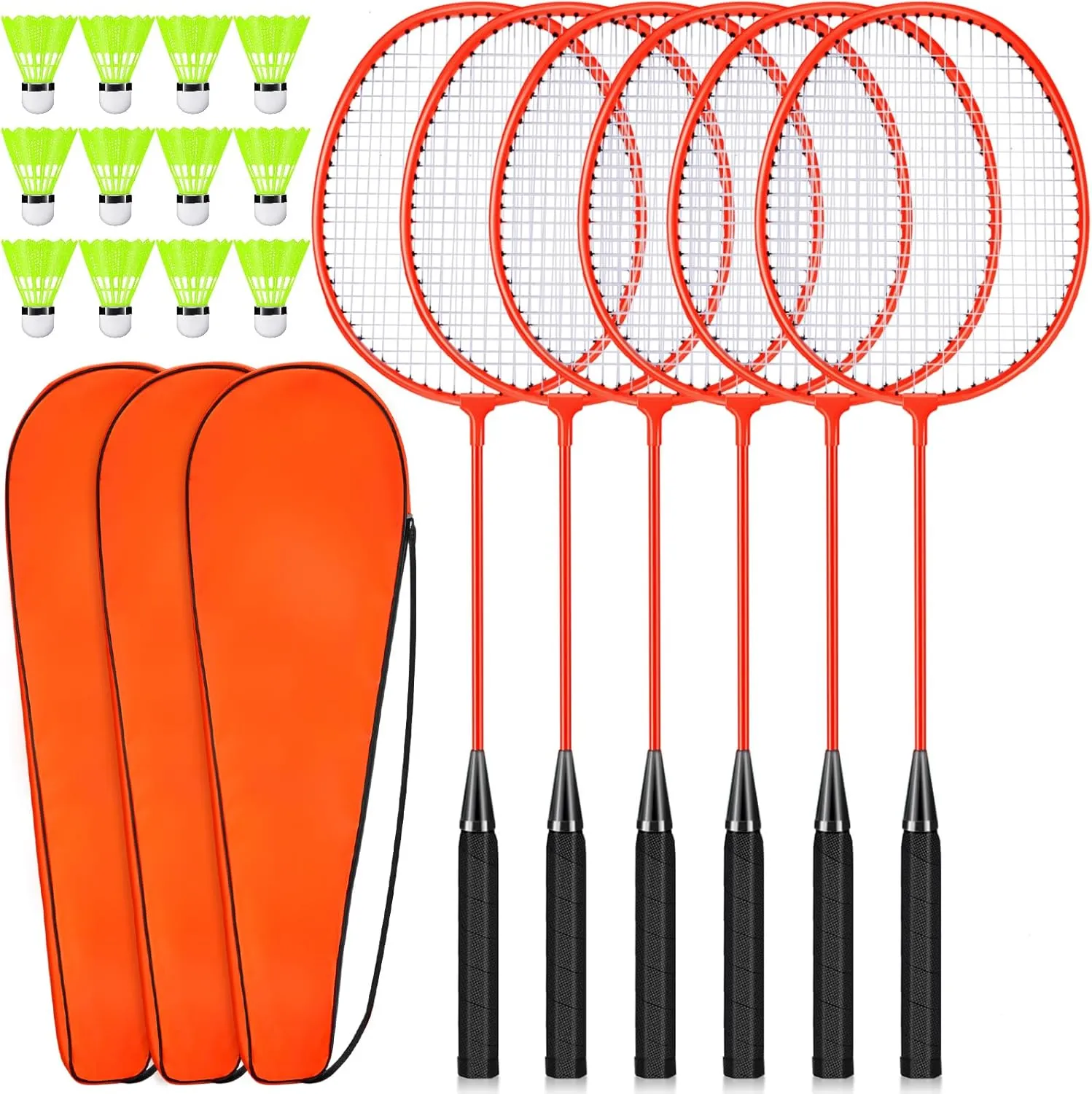 6 Packs Badminton Rackets Set Include 6 Lightweight Rackets 12 Nylon Plastic Shuttlecocks 3 Carrying Bags for Summer Outdoor Backyard Games Sports Beginners Adults