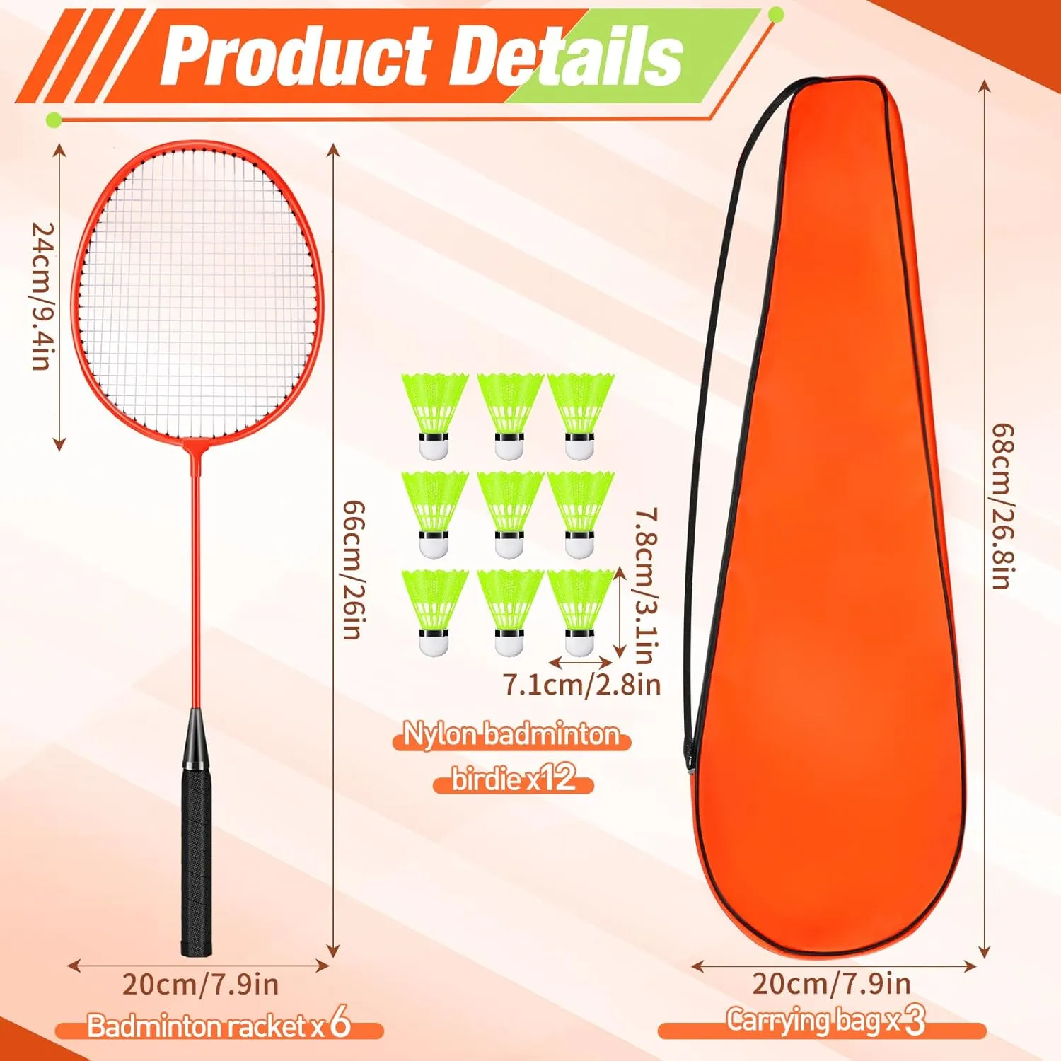 6 Packs Badminton Rackets Set Include 6 Lightweight Rackets 12 Nylon Plastic Shuttlecocks 3 Carrying Bags for Summer Outdoor Backyard Games Sports Beginners Adults